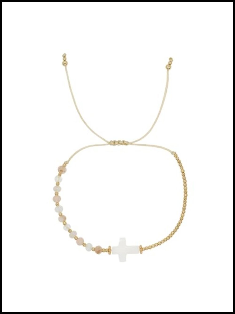 Gold Crystal Cross Charm Beaded Bracelet Braided Strand Adjustable